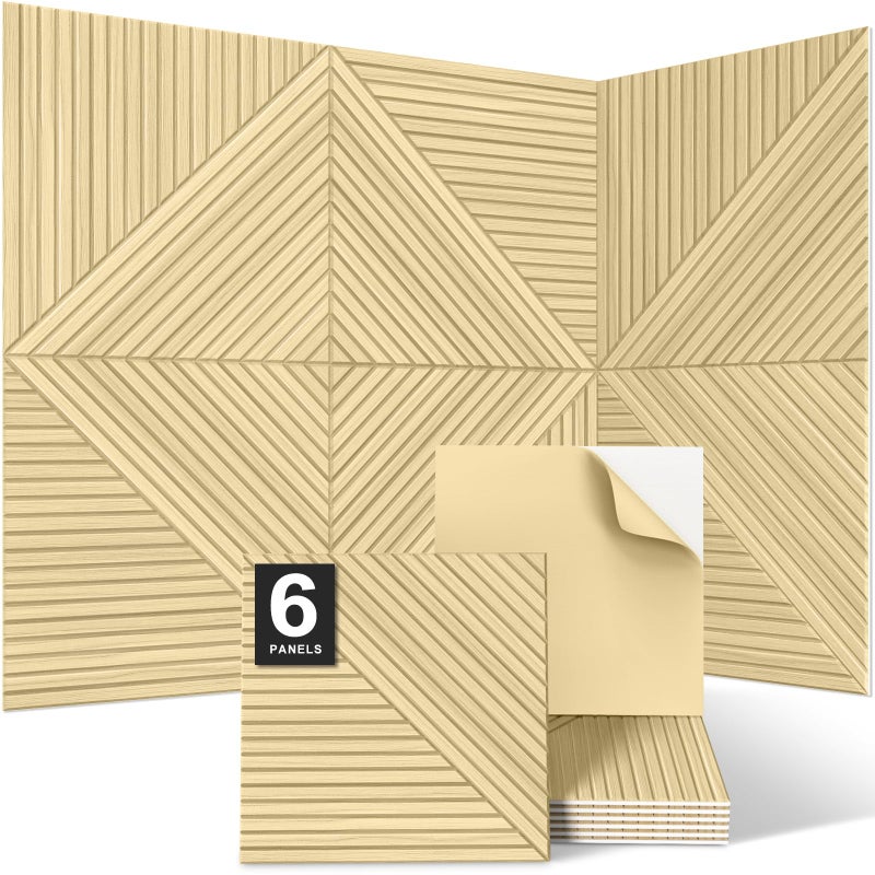 JBER Acoustical Wall Panels - 6 PCS 23.6 X 23.6 Inches Wood-Pattern Printing Sound Absorbing Panels, Large Self-Adhesive Decorative Soundproof Wall Panels for Studio,Home & Living Room(Teak) - Image 1