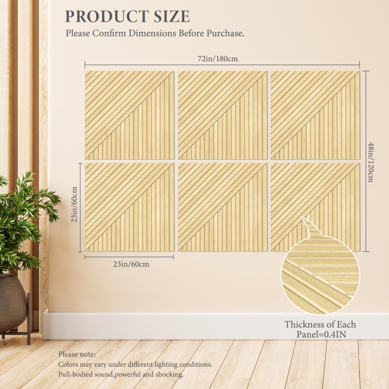 JBER Acoustical Wall Panels - 6 PCS 23.6 X 23.6 Inches Wood-Pattern Printing Sound Absorbing Panels, Large Self-Adhesive Decorative Soundproof Wall Panels for Studio,Home & Living Room(Teak) - Image 2