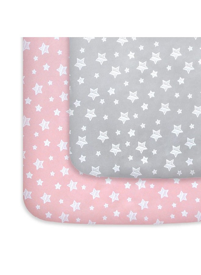 Moonsea Pack and Play Sheets Girl, Mini Crib Sheets, Stretchy Pack n Play Playard Fitted Sheet, Compatible with Graco Pack n Play, Soft and Breathable Material, Grey & Pink  - Image 1