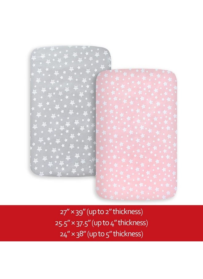 Moonsea Pack and Play Sheets Girl, Mini Crib Sheets, Stretchy Pack n Play Playard Fitted Sheet, Compatible with Graco Pack n Play, Soft and Breathable Material, Grey & Pink  - Image 5