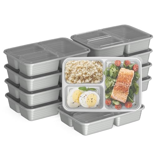 Bentgo 20Piece Lightweight Durable Reusable BPAFree 3Compartment Containers  Microwave Freezer Dishwasher Safe  Silver