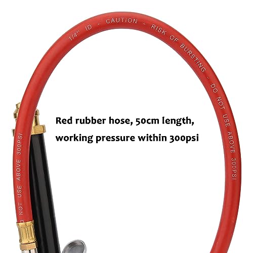 MEASUREMAN Heavy Duty Bayonet Style Tire Inflator, Aluminum Body, 20" Red Hose, Clip On Air Chuck, Aluminum Slide, Range 10-130psi/kpa - Image 4