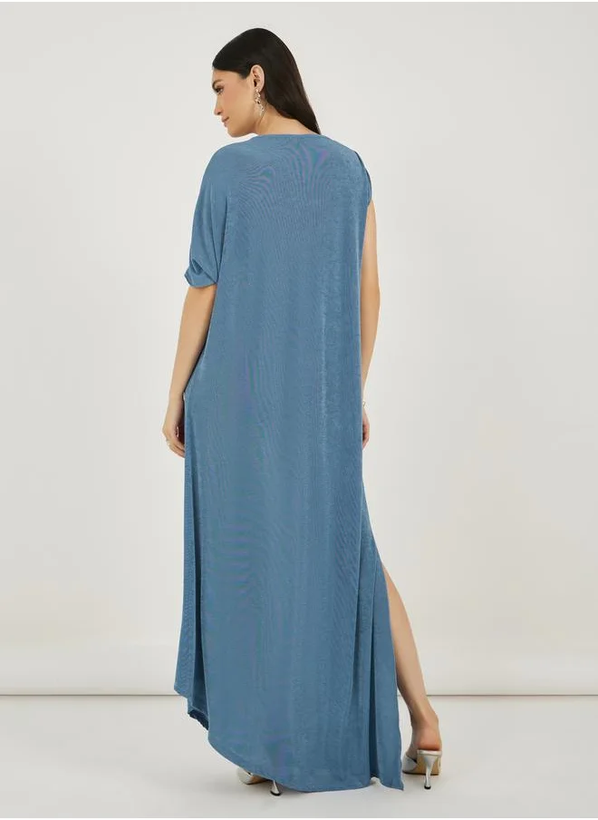 ستايلي Texture Knit Side Slit Shift Maxi Dress