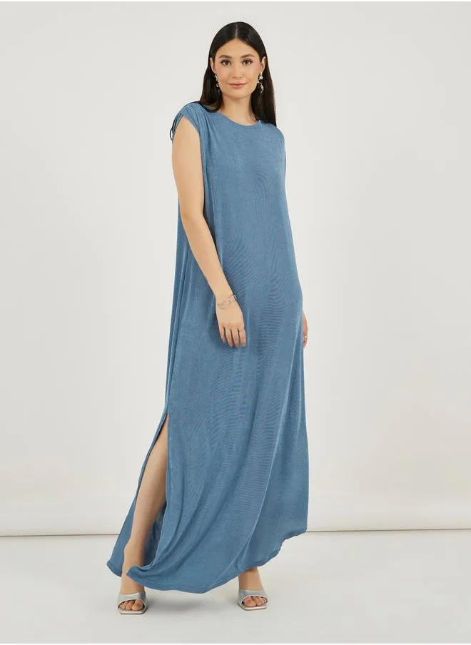 ستايلي Texture Knit Side Slit Shift Maxi Dress