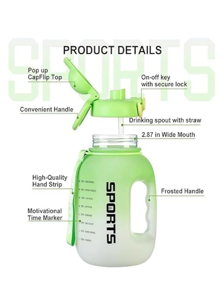 Raxoom Sports Water Bottle Motivational Quotes & Capacity Marker with Handle, Buckle & Hand Strap with Straw, 1.6 L Bottle Top Lock Closure Leak-proof & Odorless Outdoor Water Bottle (Green) - Image 2