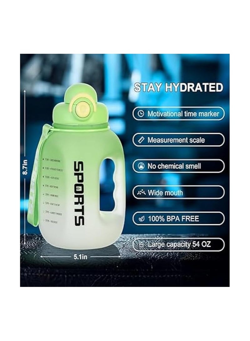 Raxoom Sports Water Bottle Motivational Quotes & Capacity Marker with Handle, Buckle & Hand Strap with Straw, 1.6 L Bottle Top Lock Closure Leak-proof & Odorless Outdoor Water Bottle (Green) - Image 4