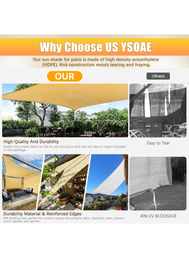 YSOAE Sun Shade Sail, Rectangle UV Block Sunshade, Super Ring Sun Shade Sail Canopy Structure, 185 GSM Permeable Fabric for Yard Backyard Patio Garden Outdoor, 3 x 3 M - Image 4