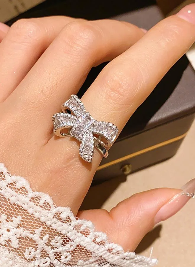 Silver Embellished Bow Ring