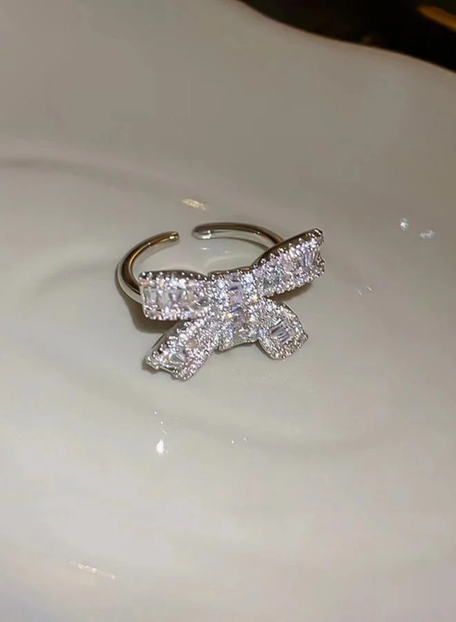Take Two Silver Embellished Bow Ring