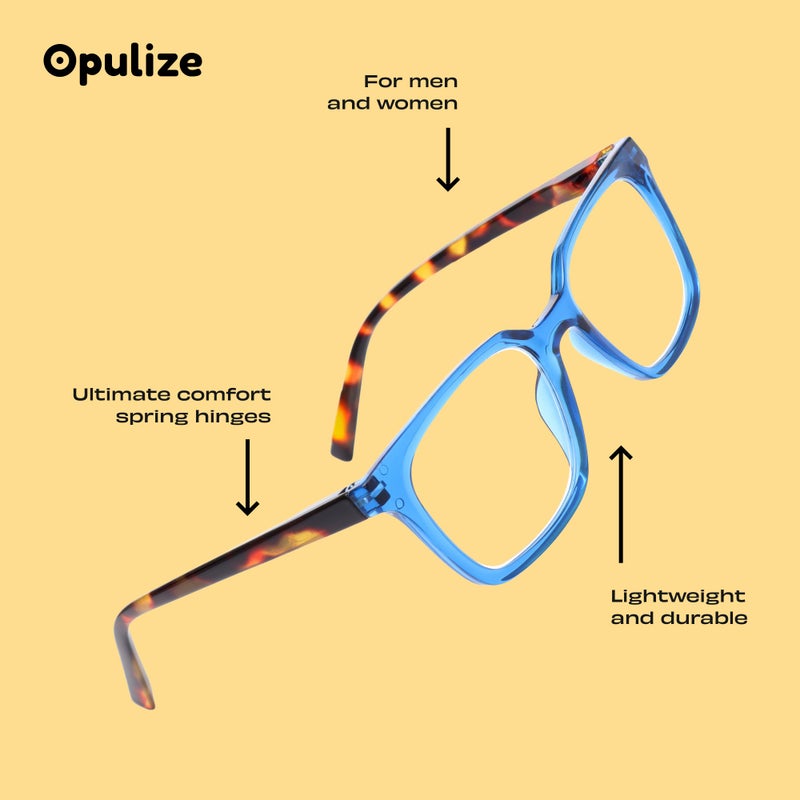 OPULIZE نظارات قراءة KOI للنساء والرجال، إطار مستطيل كبير مقاوم للخدش مع مفصلات زنبركية، أسود، أزرق، رمادي +1 (عبوة من 3) - Image 4