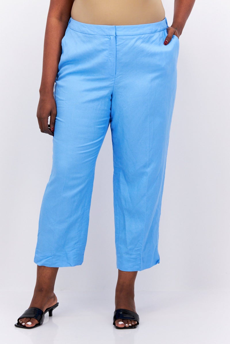 Kasper  Women Plus Size Solid Straight Leg Pants, Sky Blue - Image 1