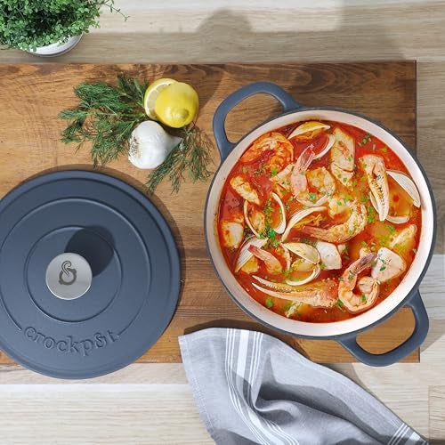 Crock-Pot Artisan 5-Quart Round European Enameled Cast Iron Dutch Oven with Lid – Matte Navy Blue, Durable Oven Safe Cookware - Image 3
