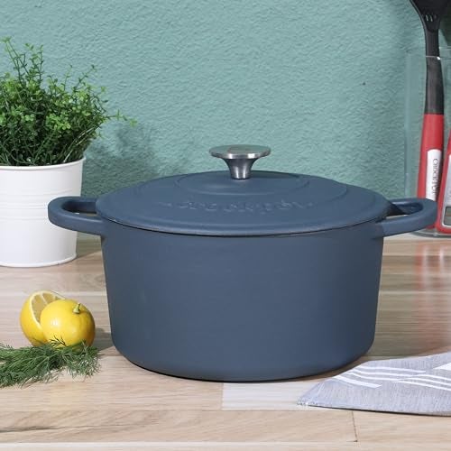 Crock-Pot Artisan 5-Quart Round European Enameled Cast Iron Dutch Oven with Lid – Matte Navy Blue, Durable Oven Safe Cookware - Image 2