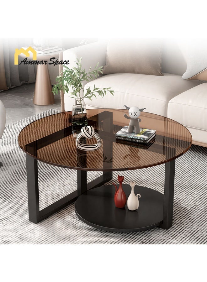Ammar Space Modern Glass Top Coffee Table with Wooden Legs, Safe Rounded Corners , Living Room Center Table 70x46cm - Image 1