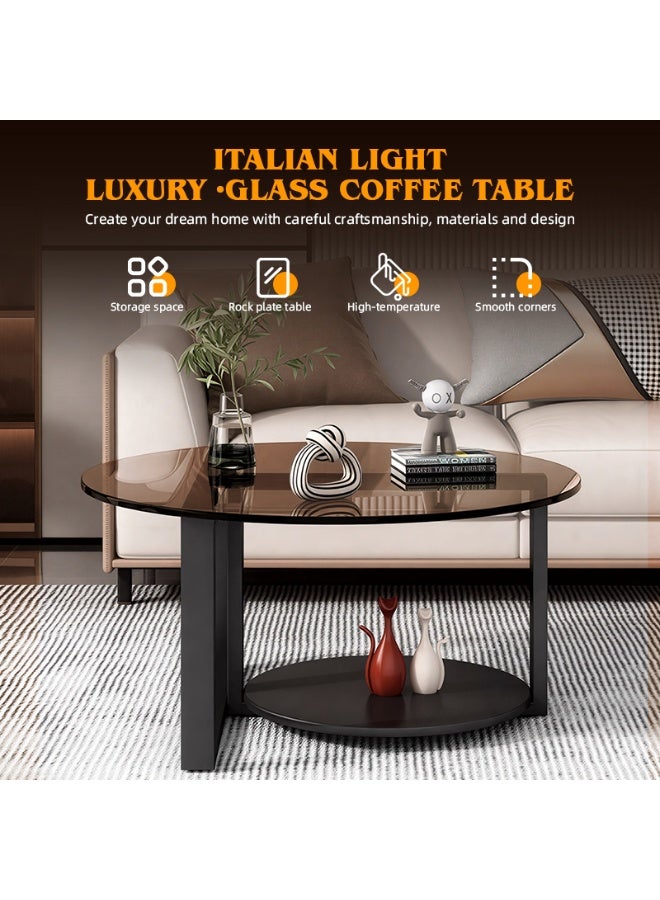 Ammar Space Modern Glass Top Coffee Table with Wooden Legs, Safe Rounded Corners , Living Room Center Table 70x46cm - Image 4