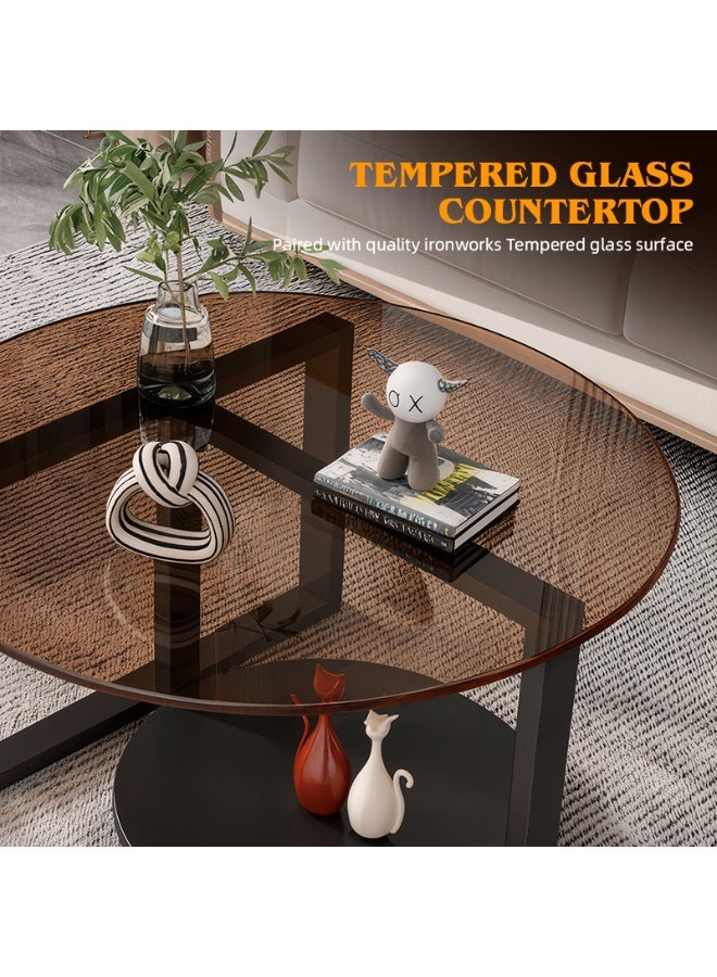 Ammar Space Modern Glass Top Coffee Table with Wooden Legs, Safe Rounded Corners , Living Room Center Table 70x46cm - Image 5