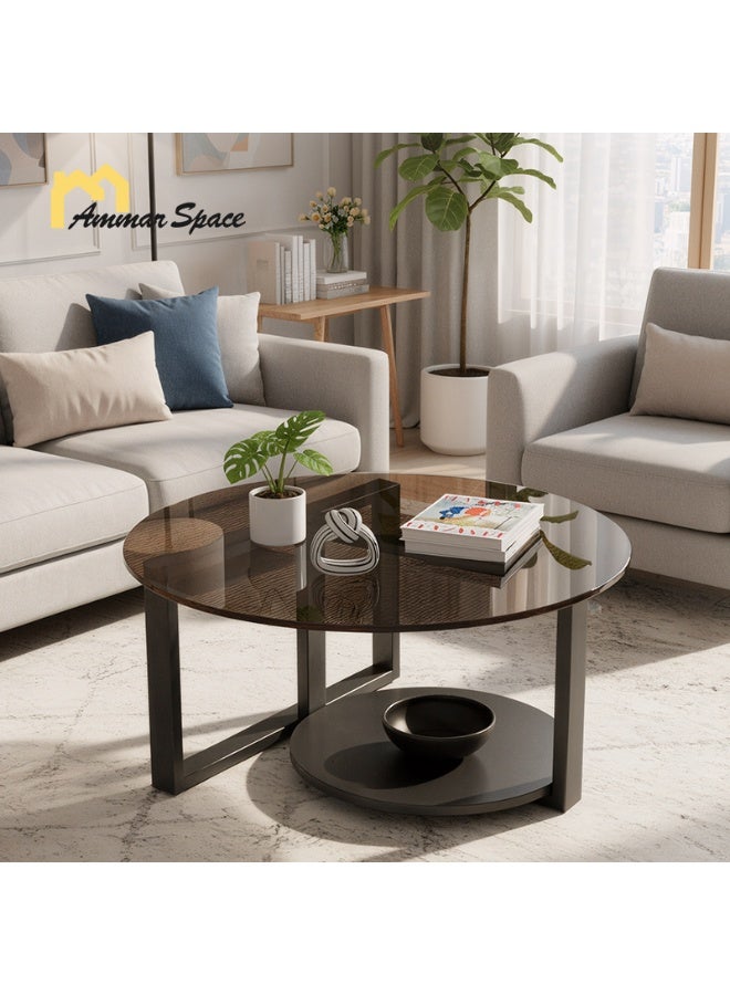 Ammar Space Modern Glass Top Coffee Table with Wooden Legs, Safe Rounded Corners , Living Room Center Table 70x46cm - Image 2