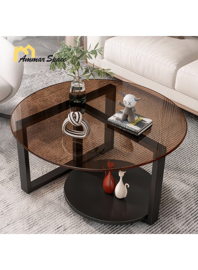Ammar Space Modern Glass Top Coffee Table with Wooden Legs, Safe Rounded Corners , Living Room Center Table 70x46cm - Image 3