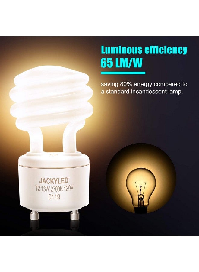 جاكي ليد لمبات إضاءة JACKYLED CFL من نوع Gu24، 13 واط، معتمدة من UL، 2700 كلفن، قاعدة حلزونية من نوع T2، مصباح إضاءة فلورسنت أبيض دافئ، للاستخدام الداخلي (عبوة من 4 قطع) - Image 3