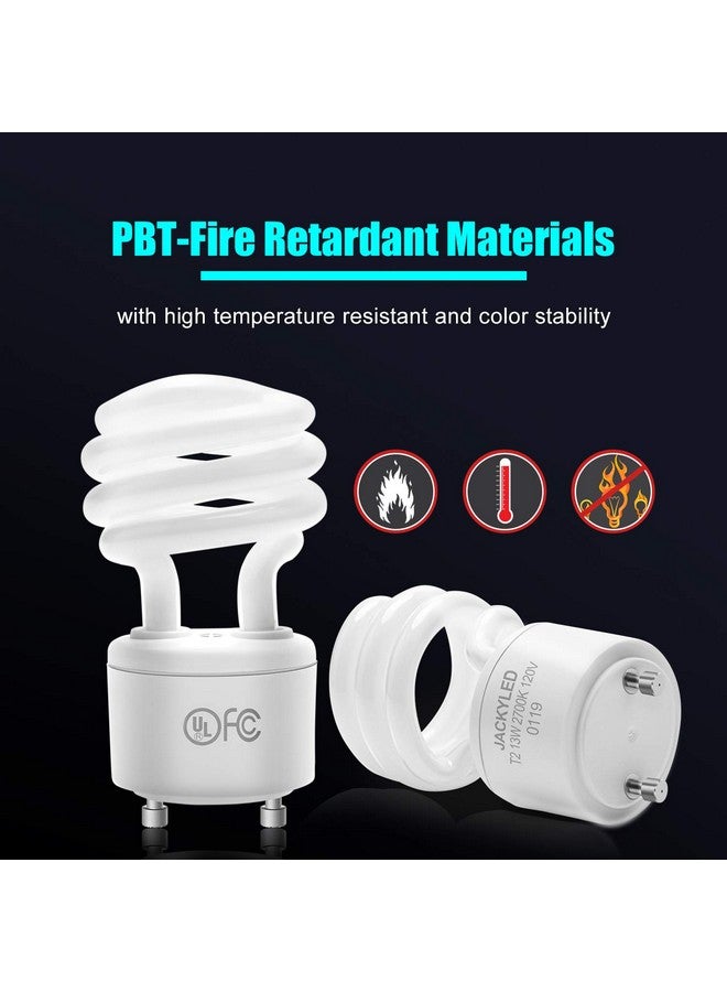 جاكي ليد لمبات إضاءة JACKYLED CFL من نوع Gu24، 13 واط، معتمدة من UL، 2700 كلفن، قاعدة حلزونية من نوع T2، مصباح إضاءة فلورسنت أبيض دافئ، للاستخدام الداخلي (عبوة من 4 قطع) - Image 4