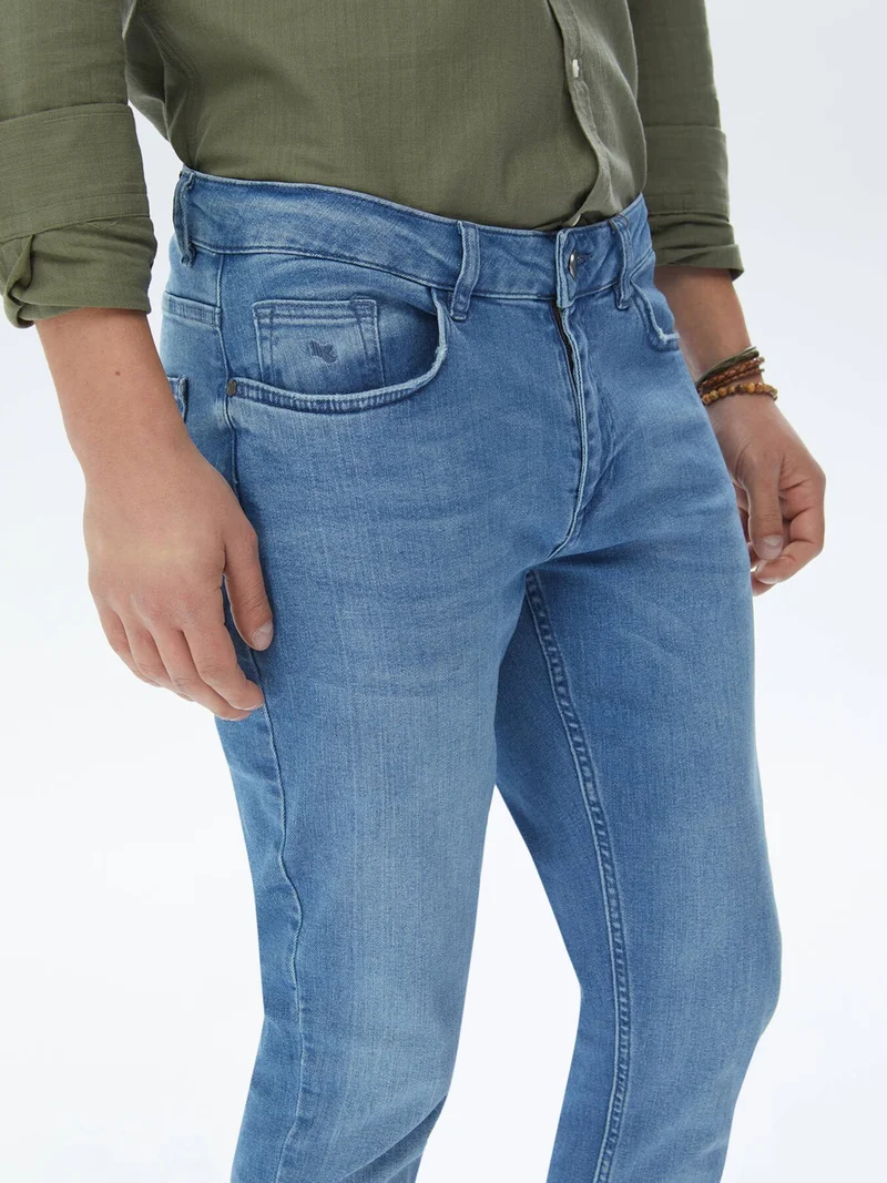 كيب Indigo Slim Fit Denim Cotton Blend Trousers