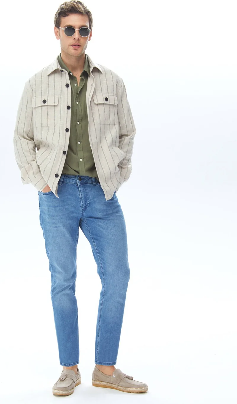 كيب Indigo Slim Fit Denim Cotton Blend Trousers