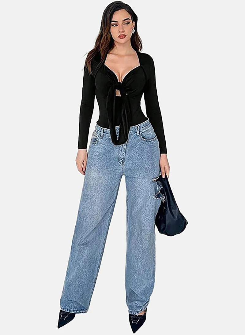 YUNIQEE Black Soild Square Neck Bodysuit