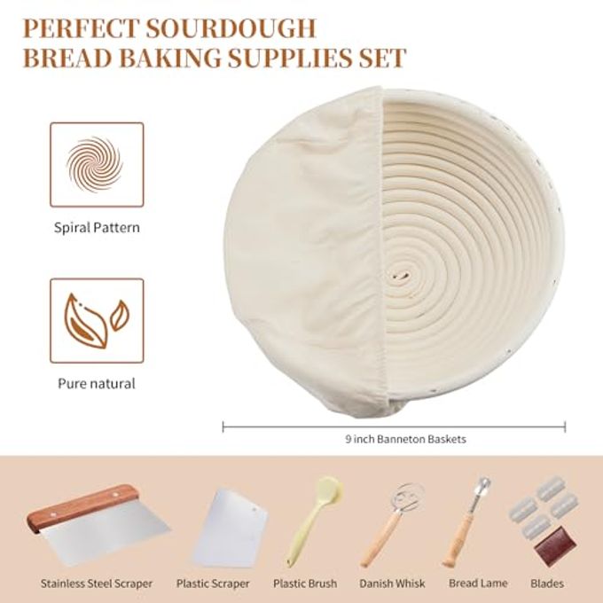 Dimpola Banneton Bread Proofing Basket Banneton Basket Set Sourdough Proofing Basket Round Proofing Bowls Handmade Rattan Baskets and Liners (Round of 1 Gift Set) - Image 3