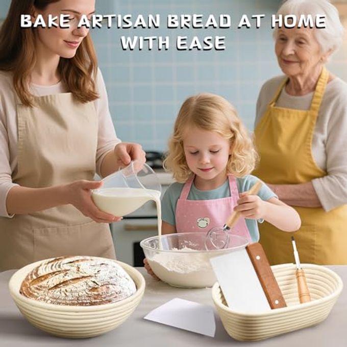 Dimpola Banneton Bread Proofing Basket Banneton Basket Set Sourdough Proofing Basket Round Proofing Bowls Handmade Rattan Baskets and Liners (Round of 1 Gift Set) - Image 2