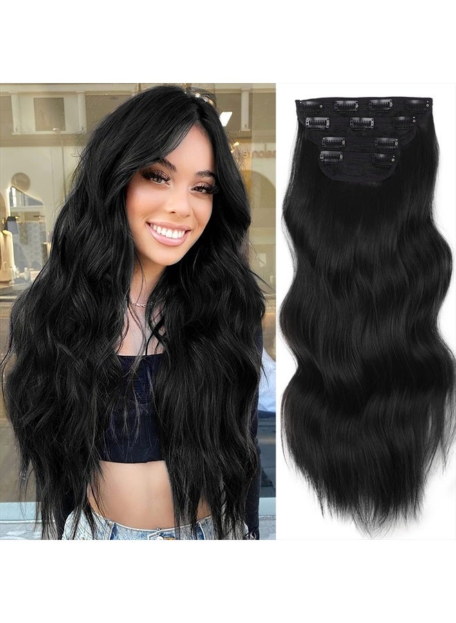 Vigorous Black Hair Extension for Women Natural Synthetic Clip in Hair Extensions 4PCS Thick Hairpieces Double Weft - Image 1