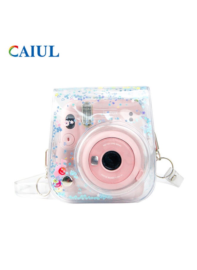 Generic Polaroid Mini12/11/9/8 Universal Transparent PVC Camera Bag Glitter Photography Storage Bag Protective Cover Flow-Color:Blue Glitter  - Image 1
