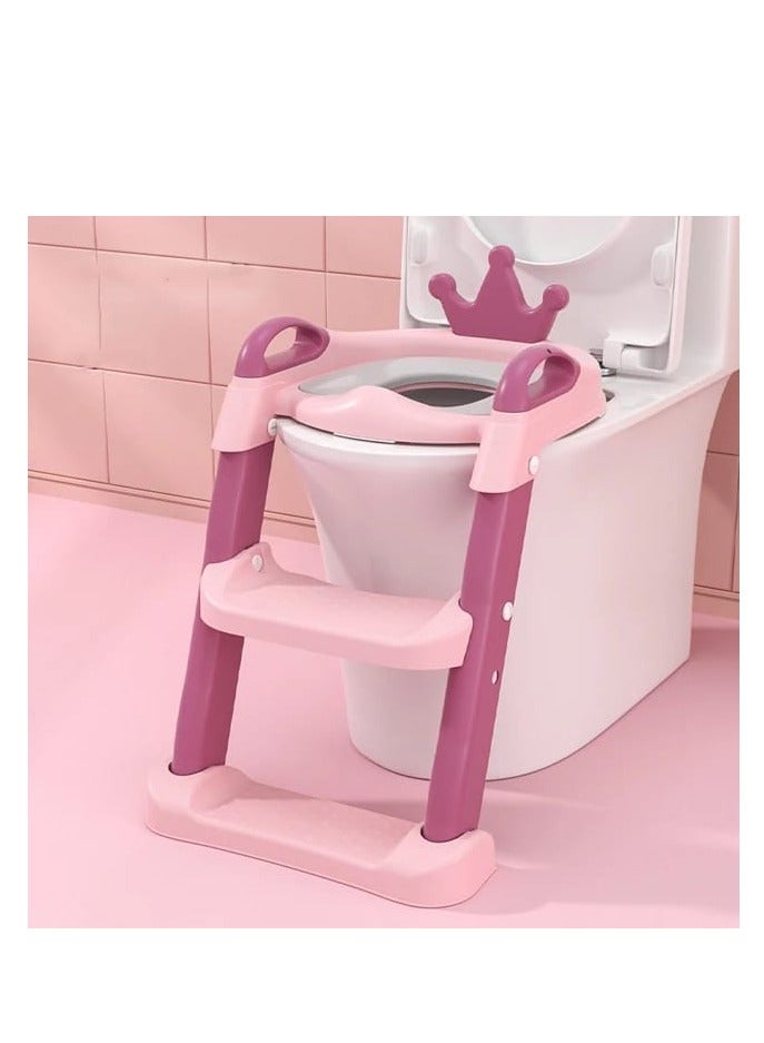 Baby Potty Ladder for Toilet Training, Foldable Potty Seat, Potty Training for Kids, Splash Guard with Soft Comfortable Non-Slip Cushion (PINK) by TOYS-EGYPT  - Image 1