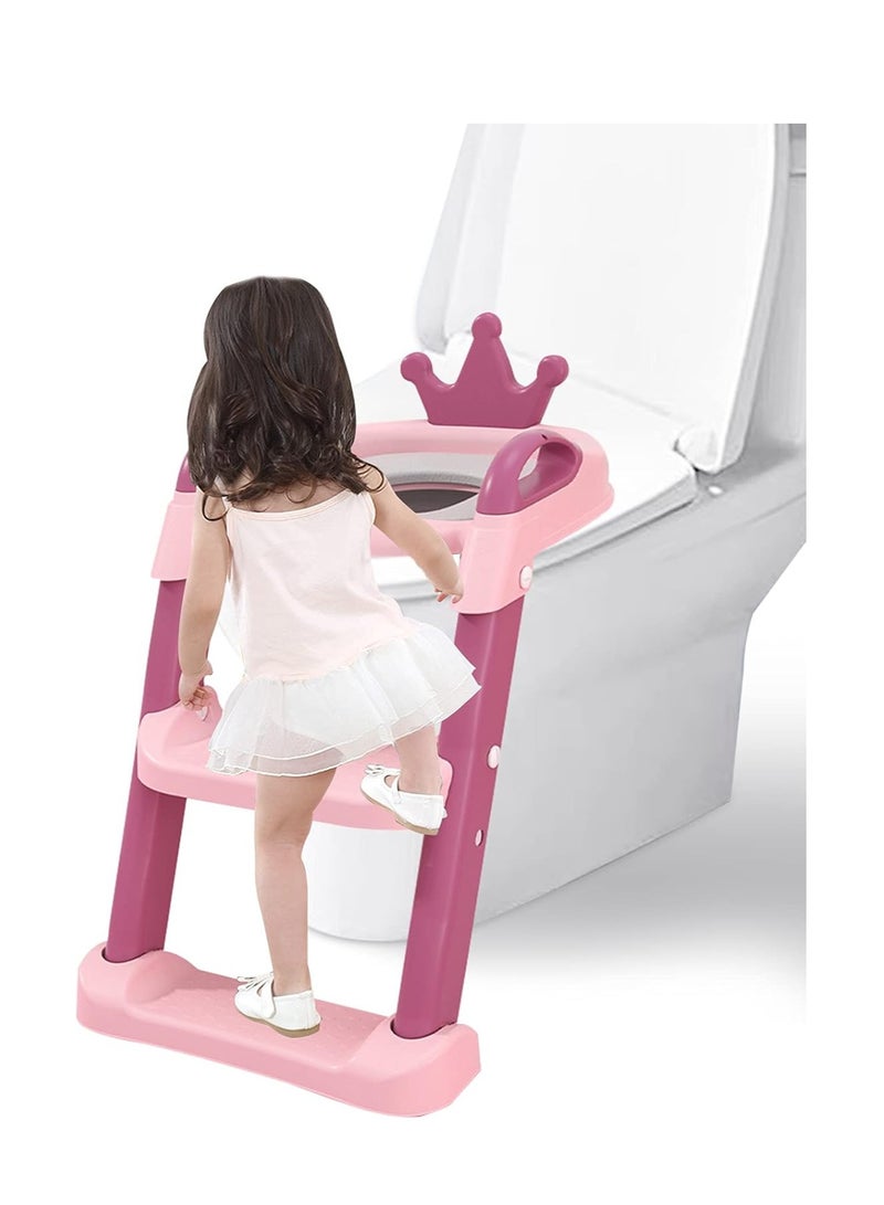 Baby Potty Ladder for Toilet Training, Foldable Potty Seat, Potty Training for Kids, Splash Guard with Soft Comfortable Non-Slip Cushion (PINK) by TOYS-EGYPT  - Image 3