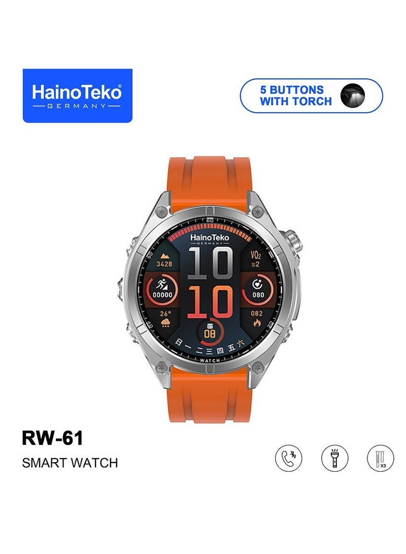 Haino Teko RW-61 Smartwatch Silver – Stylish Round AMOLED Display with Built-in Flashlight, Waterproof Design, 3 Pairs of Interchangeable Straps, Heart Rate Monitor, Sleep Tracking, Multi-Sport Modes, Long Battery Life, Charging Cable Included, Designed for Ladies & Gents - Image 2