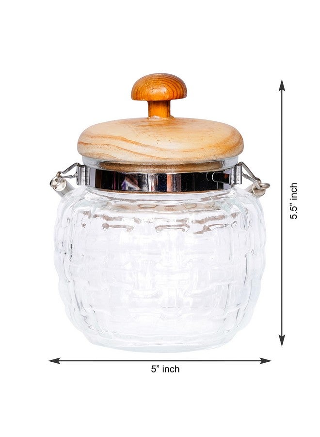 Femora Femora Embossed Glass Jars for Kitchen| Kitchen Storage Jars| Wooden Lid & Jute Chain Glass Jars| 1 Year Warranty| Airtight| Jars for Snacks, Fry Food, Masala, Spice, Pickle, Cookies| 500ml| Set of 4 - Image 3