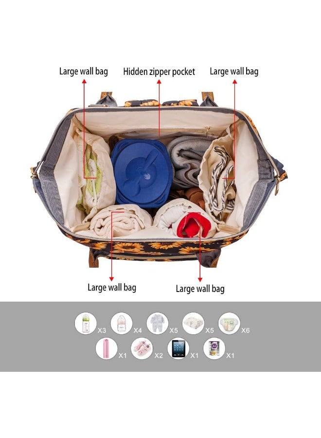 FEWOFJ Sunflower Diaper Bag Backpack, Womens Large Waterproof Maternity Baby Nappy Bags - Image 3