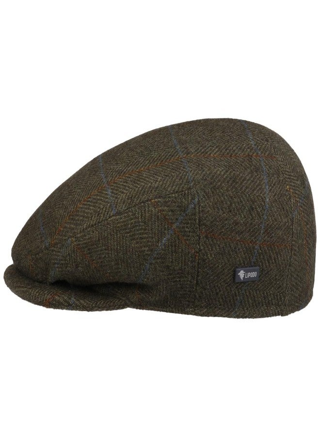 Lipodo Flat Cap with Checked Pattern Women/Men Olive 6 7/8 - Image 1