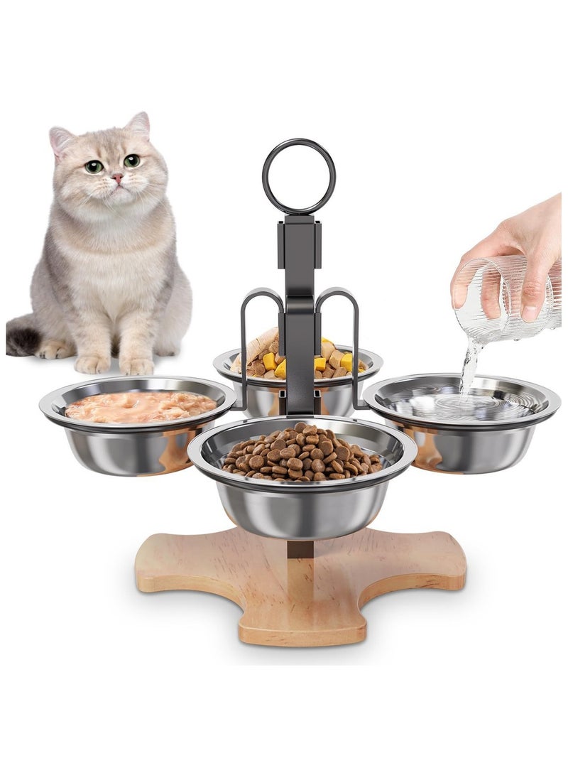 general Large capacity iron removable cat bowl stand with four cat food and water bowls wooden base home cat bowl elevated stand. - Image 1