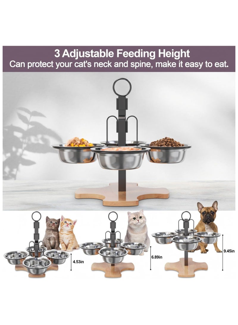 general Large capacity iron removable cat bowl stand with four cat food and water bowls wooden base home cat bowl elevated stand. - Image 3