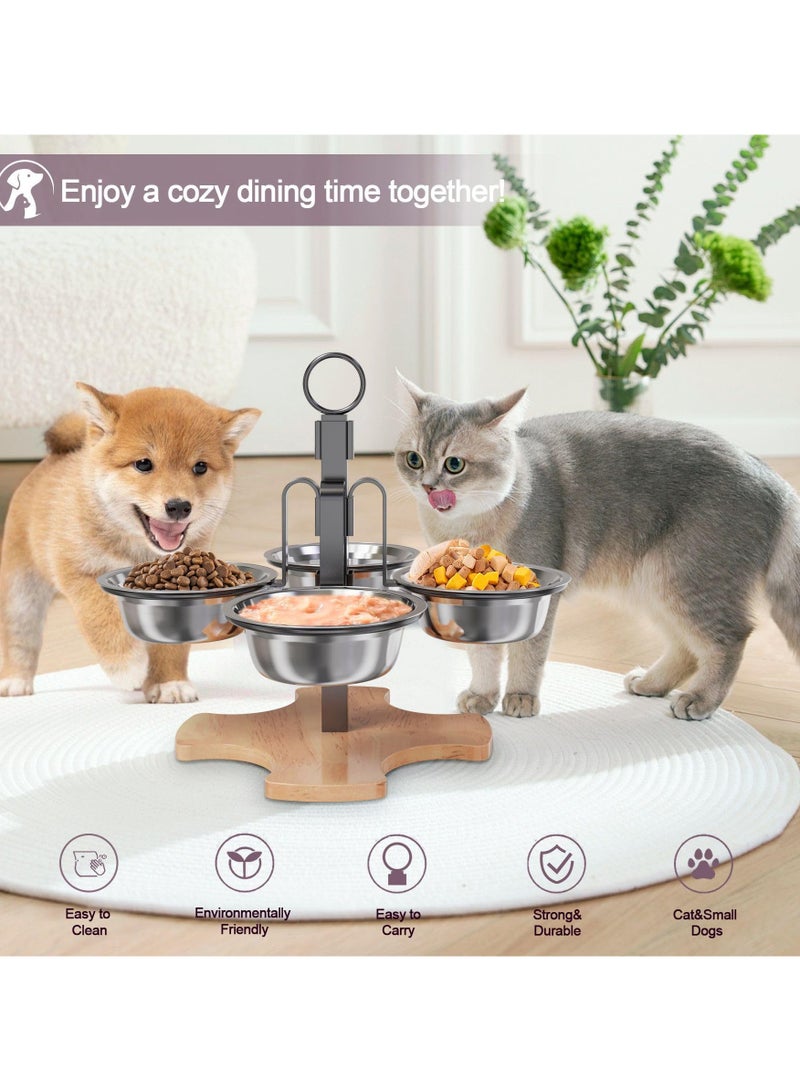 general Large capacity iron removable cat bowl stand with four cat food and water bowls wooden base home cat bowl elevated stand. - Image 4