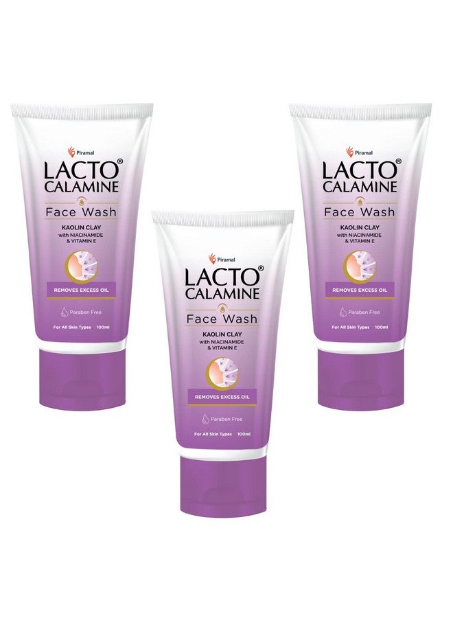 لاكتو كلامين غسول الوجه لاكتو كالامين للبشرة الدهنية | 100 مل لكل عبوة - عبوة من 3 قطع | طين الكاولين والنياسيناميد وفيتامين إي | غسول للوجه يقلل من الزيوت الزائدة ويتحكم في البثور والرؤوس السوداء والرؤوس البيضاء | غسول للوجه للنساء والرجال - Image 1