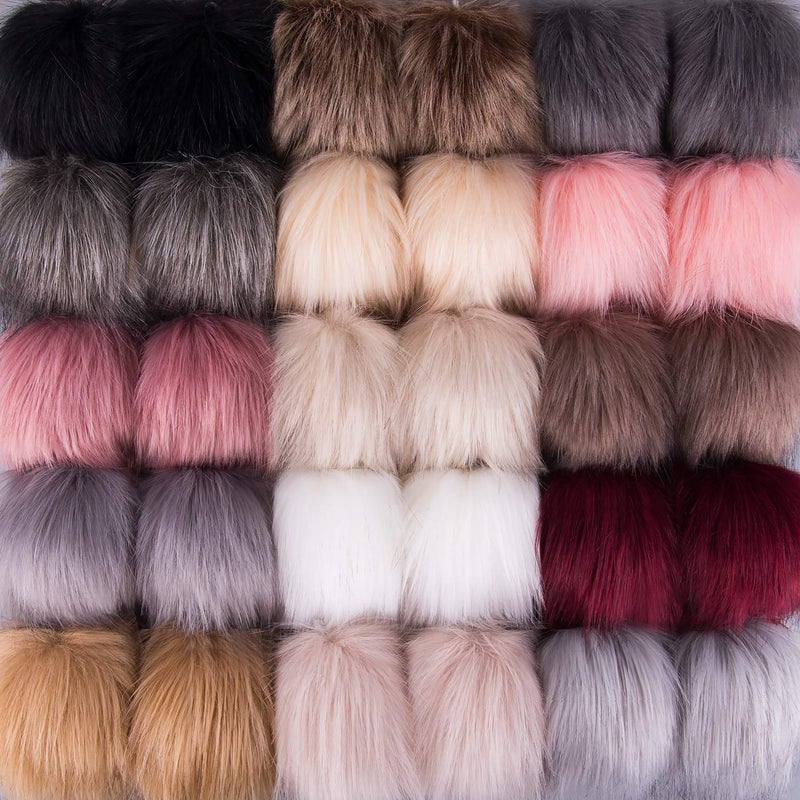 SIQUK 30 Pieces Faux Fur Pom Pom Balls DIY Faux Fox Fur Fluffy Pom Pom with Elastic Loop for Hats Keychains Scarves Gloves Bags Accessories15 Colors 2 Pcs for Each Color