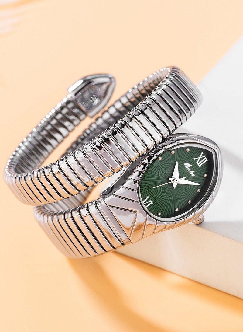 MISS FOX Women's Fashion Ins Watch Snake Head Dial Wrapped Elastic Strap Watch Snake Quartz Watch - Image 3