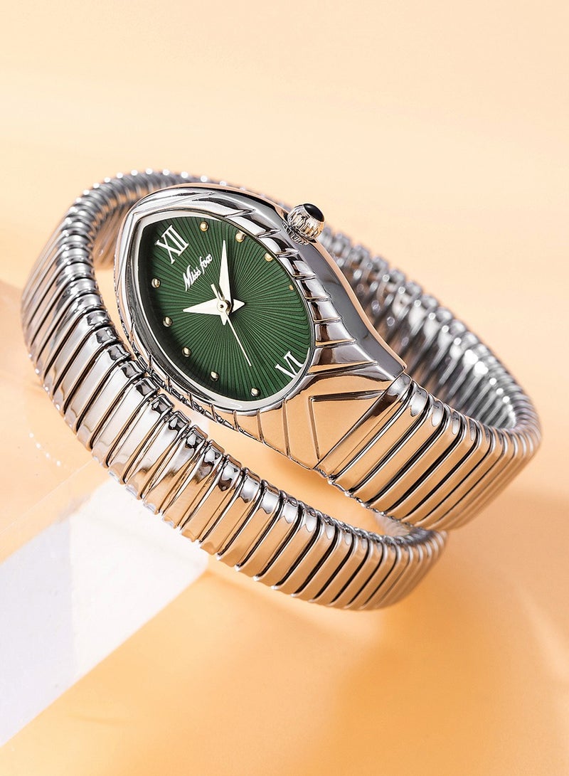 MISS FOX Women's Fashion Ins Watch Snake Head Dial Wrapped Elastic Strap Watch Snake Quartz Watch - Image 5