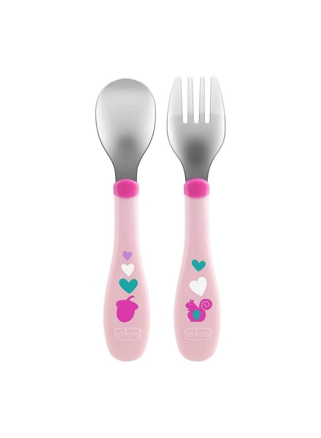 Chicco Metal Cutlery Girl (Pink) - Image 1
