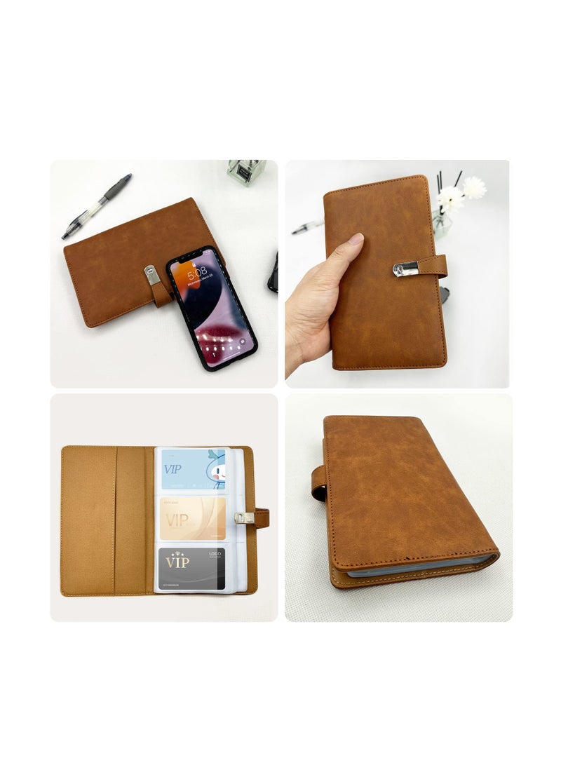 Excefore Business Card Holder, 108 Slots Credit Organizer, Leather Business Credit Cards and VIP Cards Binder Wallet, Business Card Book with Plastic Sleeve, Business Card Organizer, Brown - Image 3