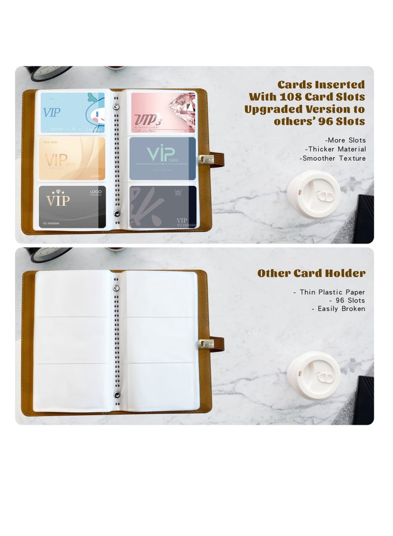 Excefore Business Card Holder, 108 Slots Credit Organizer, Leather Business Credit Cards and VIP Cards Binder Wallet, Business Card Book with Plastic Sleeve, Business Card Organizer, Brown - Image 5