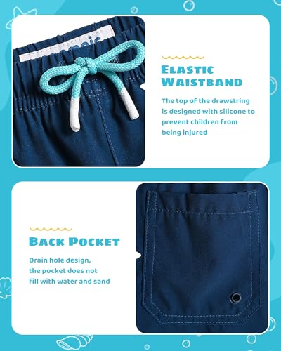 maamgic Boys Swim Trunks with Compression Liner Toddler Stretch Swim Shorts Quick Dry Swimming Trunks Boxer Brief 2 in 1 Beach Shorts Navy Lake Blue 5/6 - Image 4