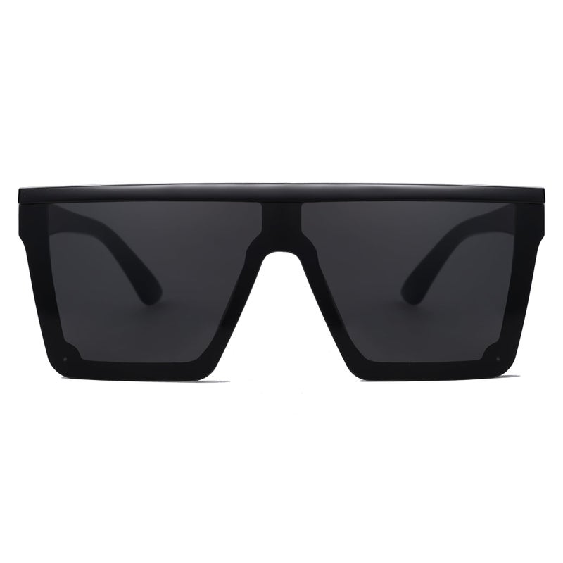 SOJOS Square Big Sunglasses Women Thick Frame Flat Top Mirrored Sunnies Shades Goggle Siamese Lens SJ2117 with Black Frame/Grey Lens - Image 3