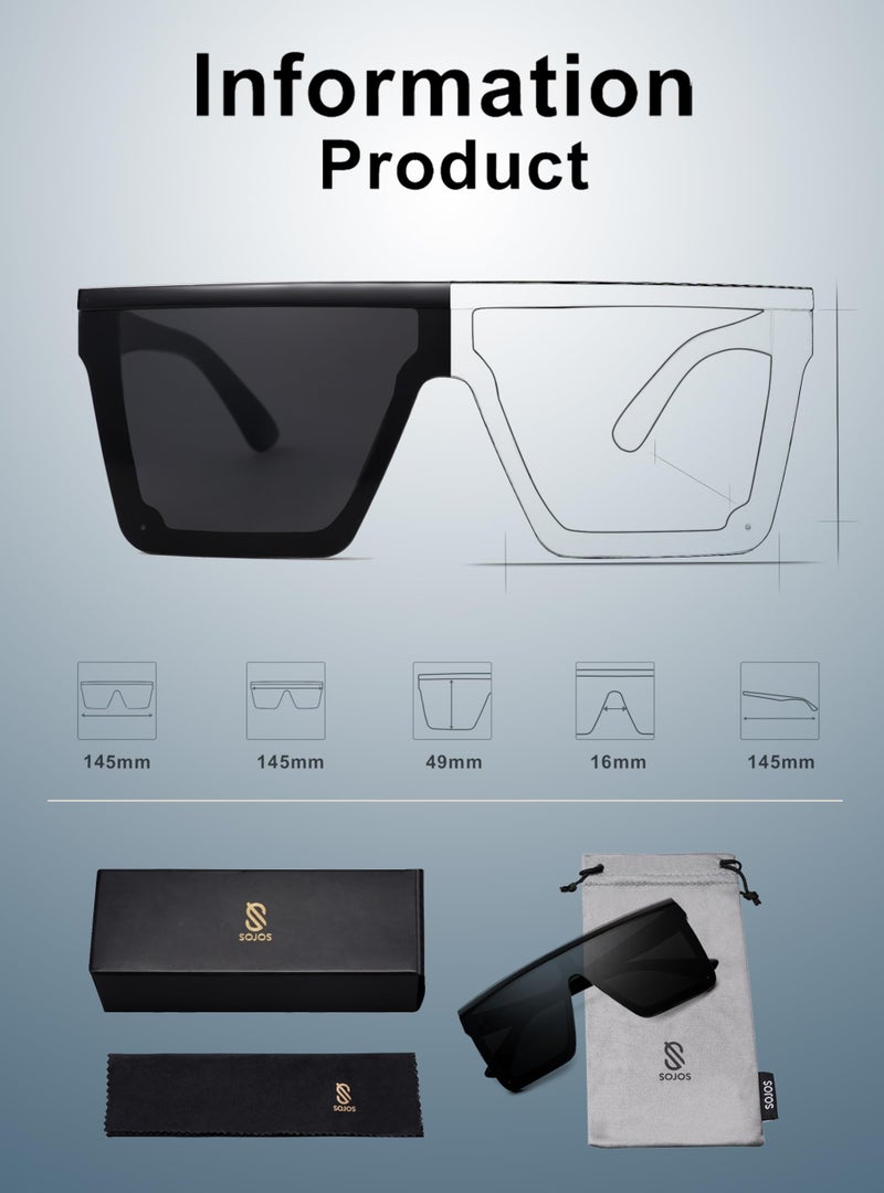 SOJOS Square Big Sunglasses Women Thick Frame Flat Top Mirrored Sunnies Shades Goggle Siamese Lens SJ2117 with Black Frame/Grey Lens - Image 5